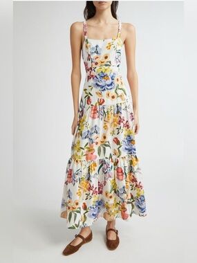 knee length dresses for ladies Farm Rio Monstera Linen Midi Dress in Multi main image 0